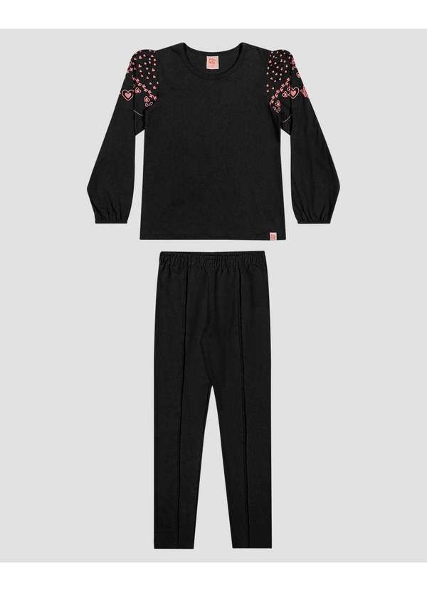 Conjunto Infantil Menina Blusa com Estampa e Legging Preto