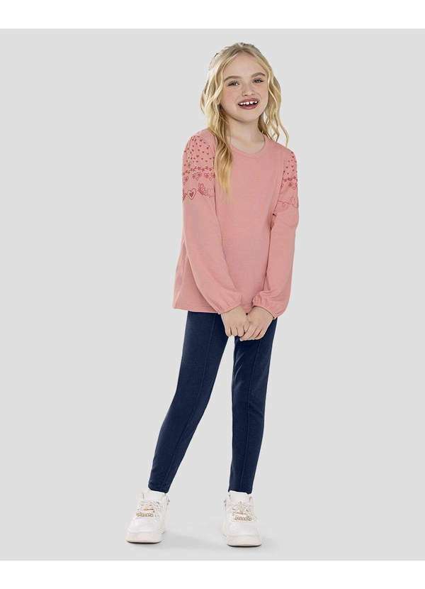 Conjunto Infantil Menina Blusa com Estampa e Legging Rosa