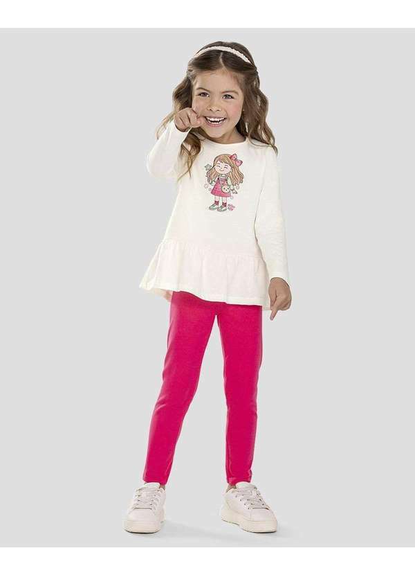 Conjunto Infantil Menina Blusa Manga Longa e Legging Branco