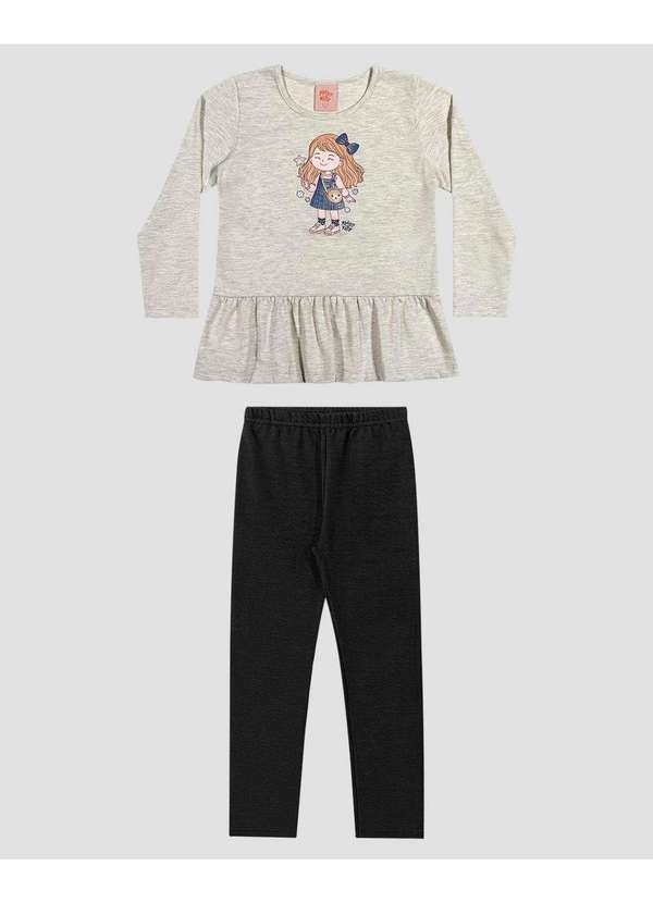 Conjunto Infantil Menina Blusa Manga Longa e Legging Mescla