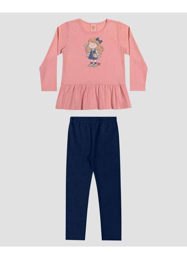 Conjunto Infantil Menina Blusa Manga Longa e Legging Rosa