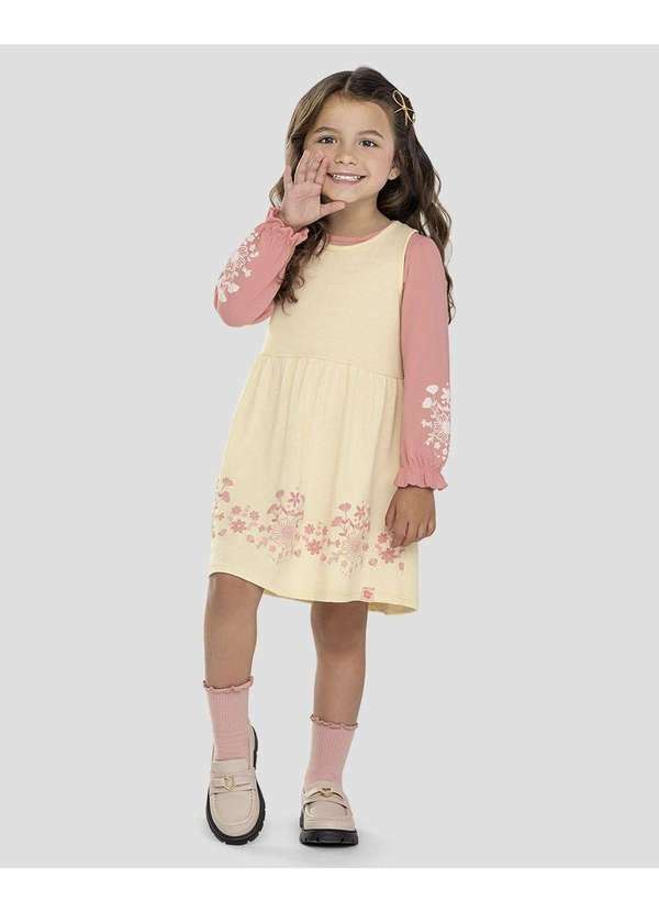 Conjunto Infantil Menina Blusa Manga Longa e Vestido Rosa
