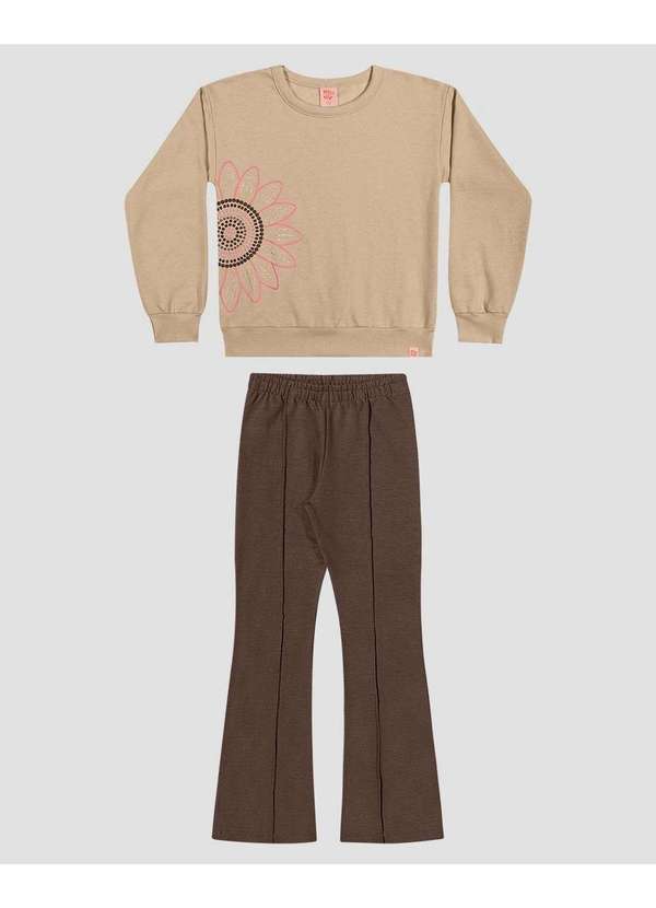 Conjunto Infantil Menina Blusão com Estampa e Calça Bege