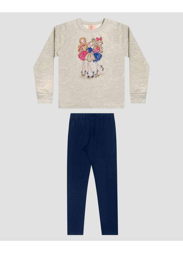 Conjunto Infantil Menina Blusão com Estampa e Calça Mescla