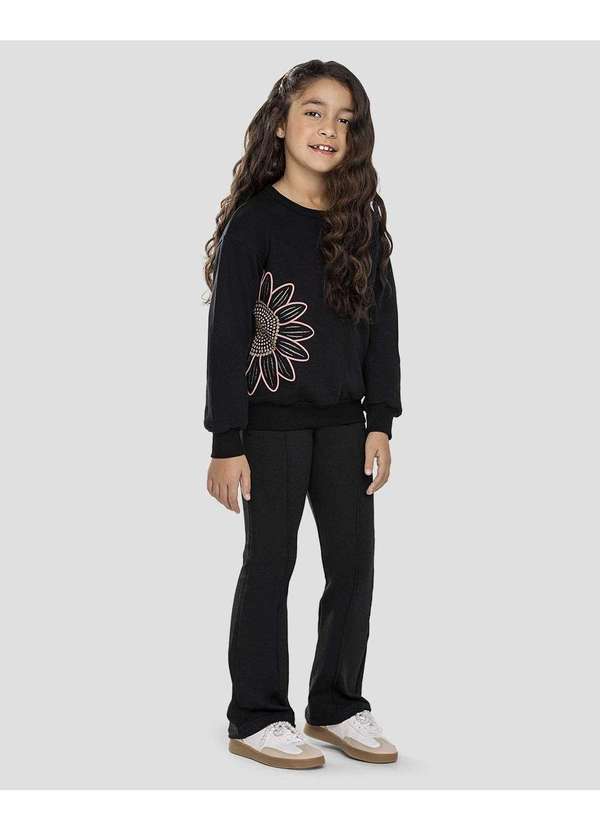 Conjunto Infantil Menina Blusão com Estampa e Calça Preto