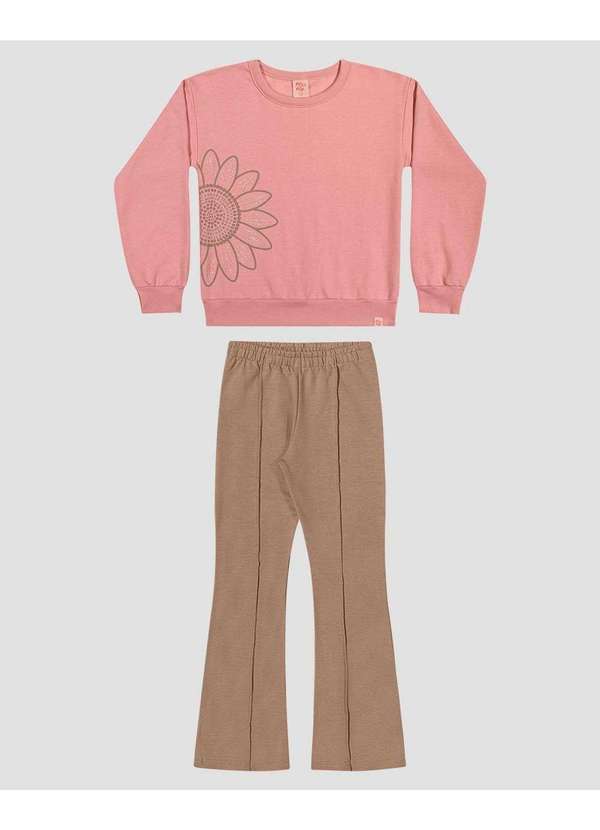 Conjunto Infantil Menina Blusão com Estampa e Calça Rosa