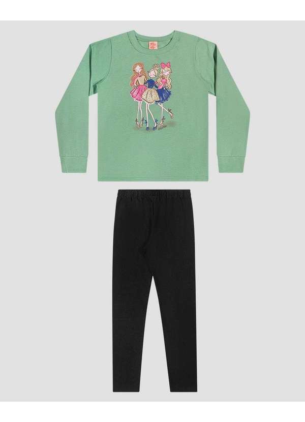 Conjunto Infantil Menina Blusão com Estampa e Calça Verde