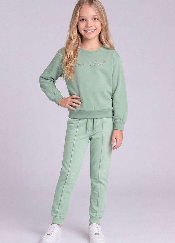 Conjunto Infantil Menina Blusão e Calça em Moletom Verde