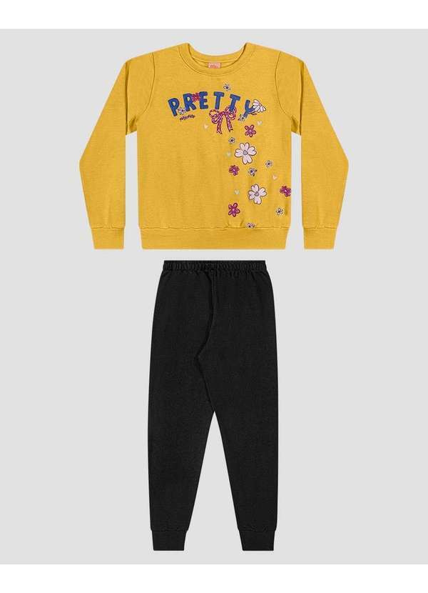 Conjunto Infantil Menina Blusão e Calça Moletom Amarelo
