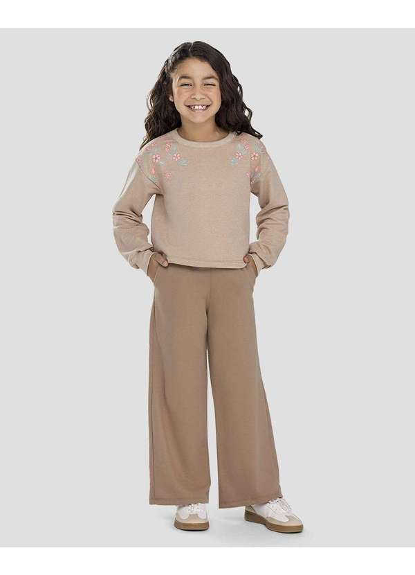 Conjunto Infantil Menina Blusão e Calça Pantalona Marrom