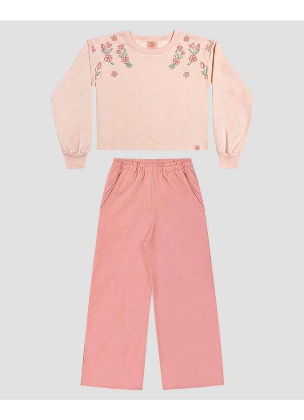 Conjunto Infantil Menina Blusão e Calça Pantalona Rosa