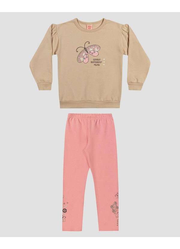 Conjunto Infantil Menina Blusão e Legging Borboletas Bege