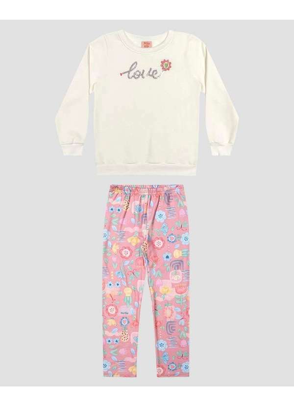 Conjunto Infantil Menina Blusão e Legging Estampada Branco
