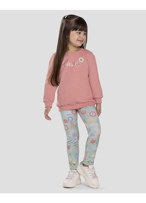 Conjunto Infantil Menina Blusão e Legging Estampada Rosa