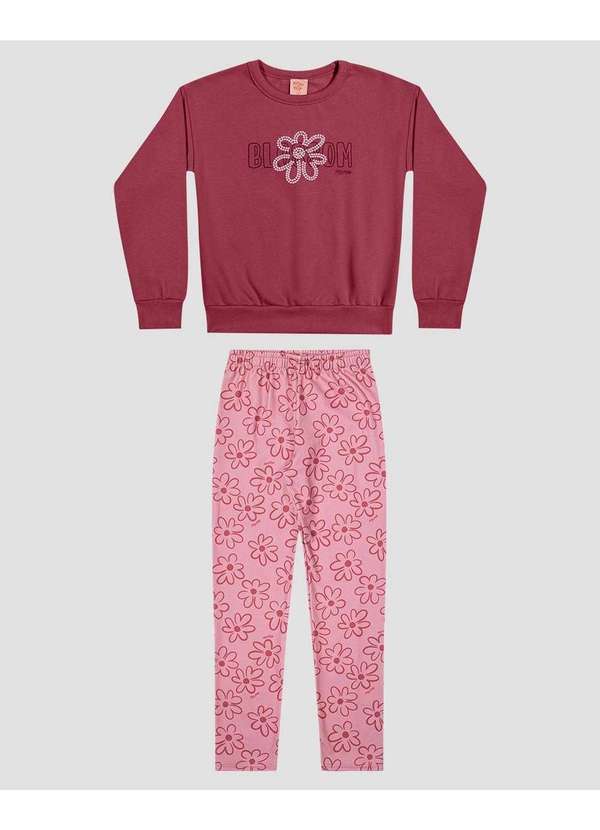 Conjunto Infantil Menina Blusão e Legging Floral Bordo