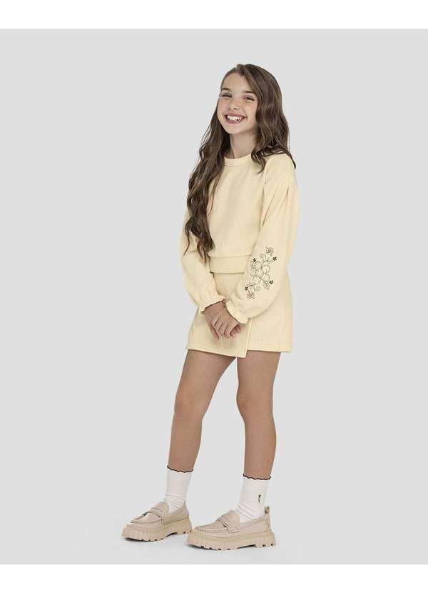 Conjunto Infantil Menina Blusão e Saia Moletom Persa Bege