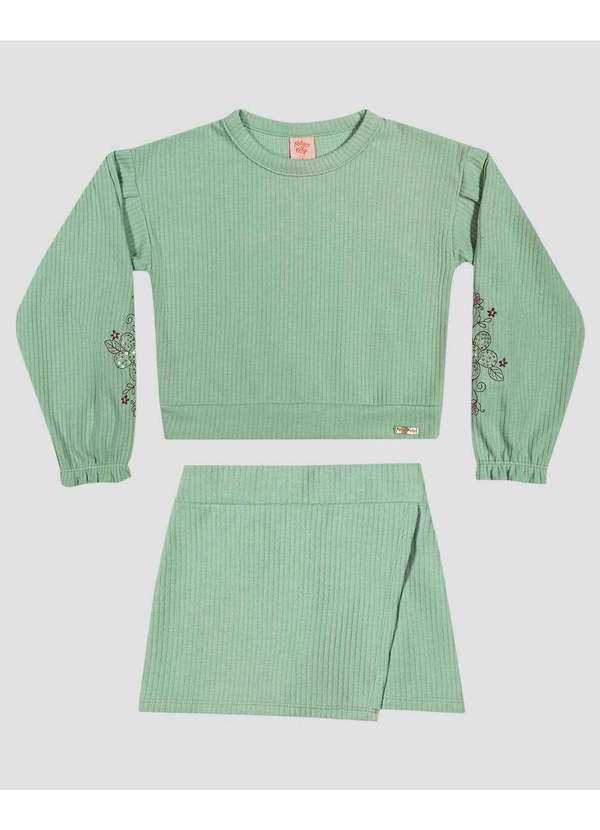Conjunto Infantil Menina Blusão e Saia Moletom Persa Verde