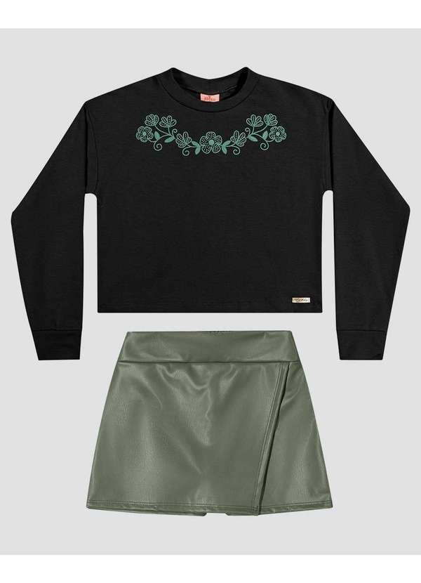Conjunto Infantil Menina Blusão e Saia Montaria Preto