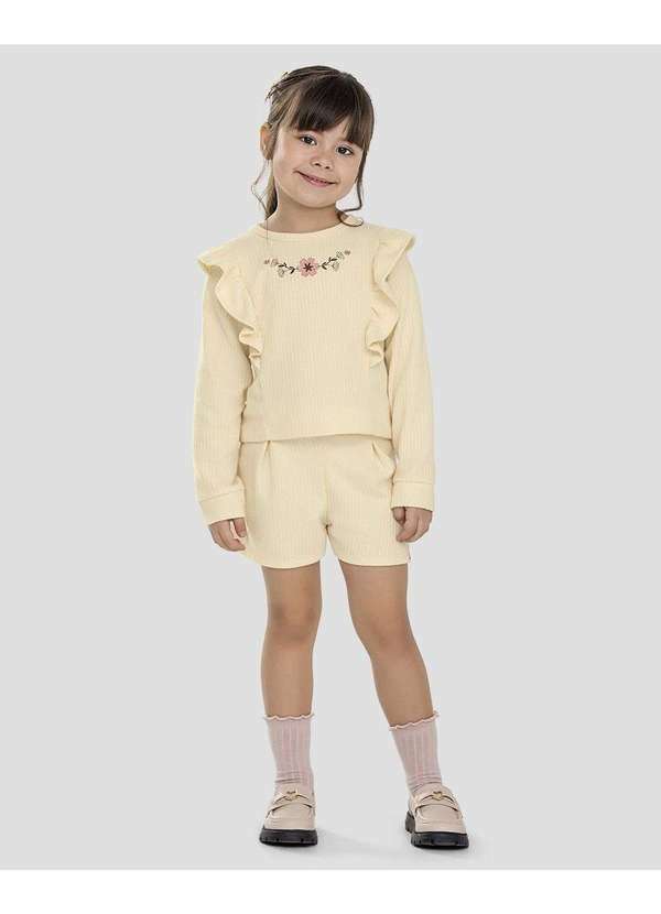 Conjunto Infantil Menina Blusão e Shorts em Moletom Bege