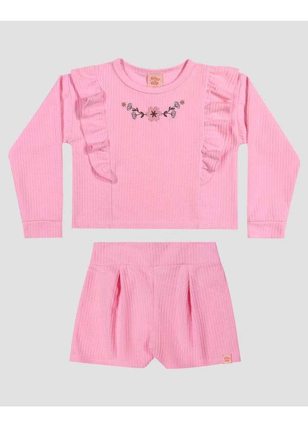Conjunto Infantil Menina Blusão e Shorts em Moletom Rosa