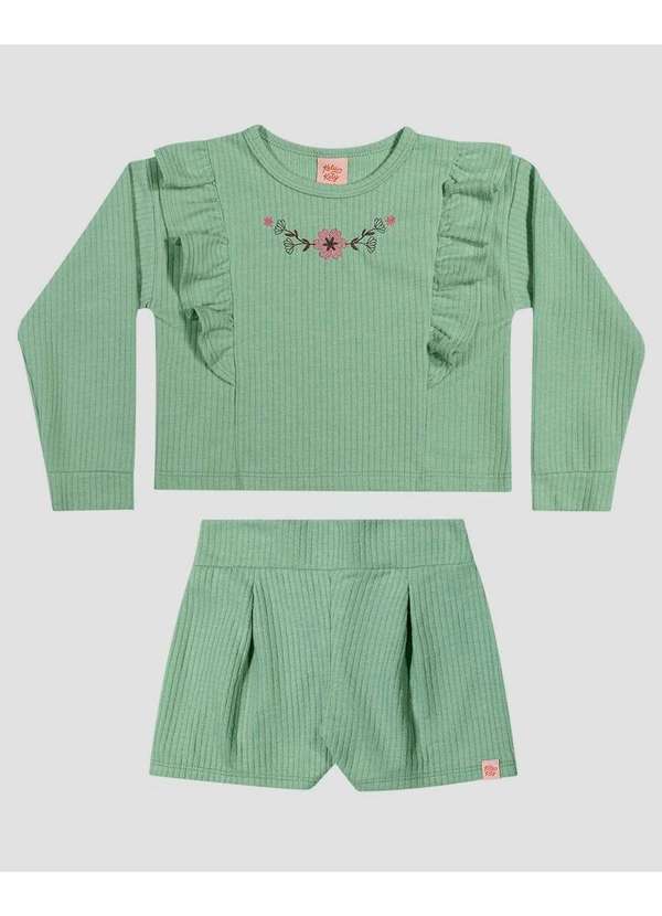 Conjunto Infantil Menina Blusão e Shorts em Moletom Verde