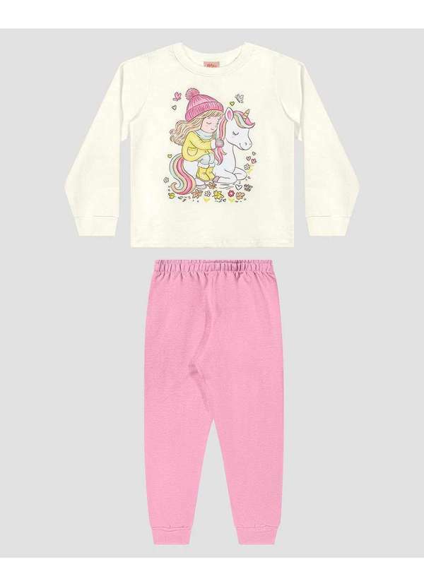 Conjunto Infantil Menina Blusão Unicórnio e Calça Branco