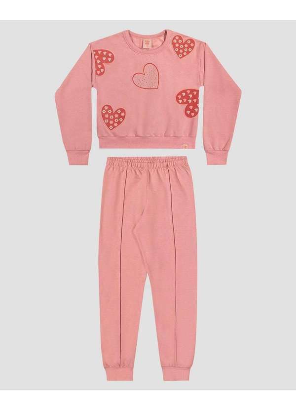 Conjunto Infantil Menina com Blusão e Calça em Moletom Rosa