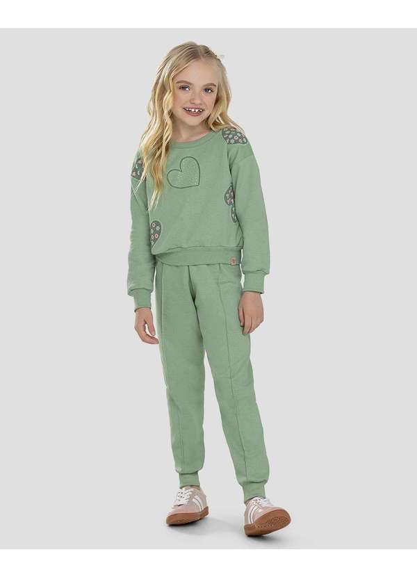 Conjunto Infantil Menina com Blusão e Calça em Moletom Verde