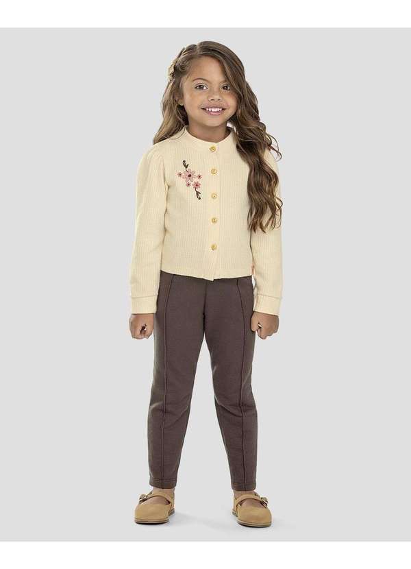 Conjunto Infantil Menina com Casaco e Calça Bege