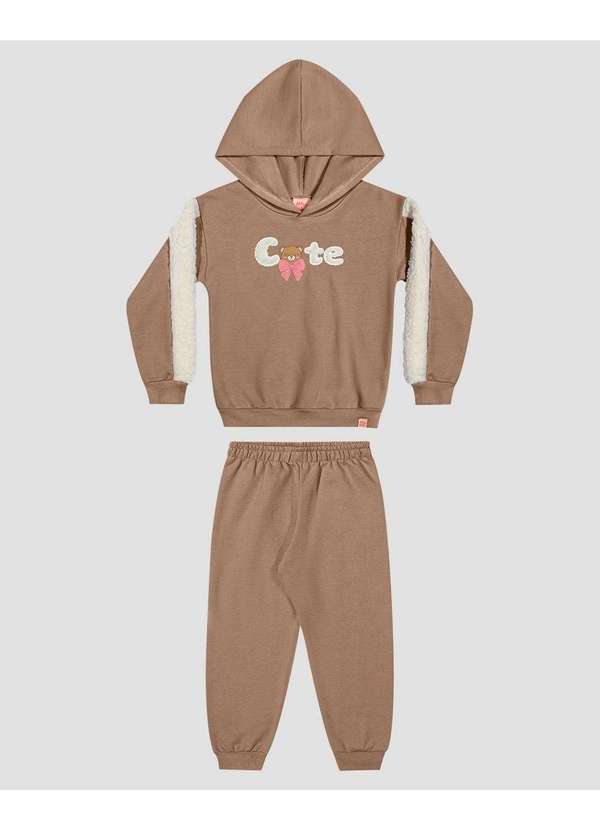Conjunto Infantil Menina em Moletom com Pelúcia Marrom