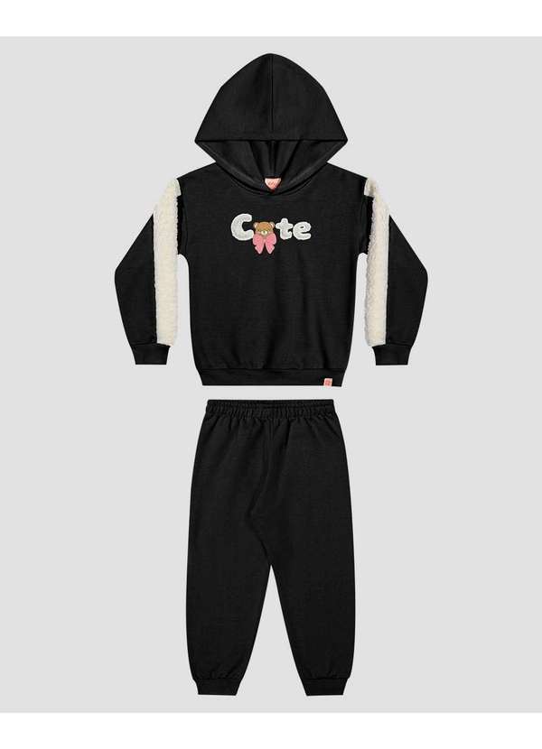 Conjunto Infantil Menina em Moletom com Pelúcia Preto