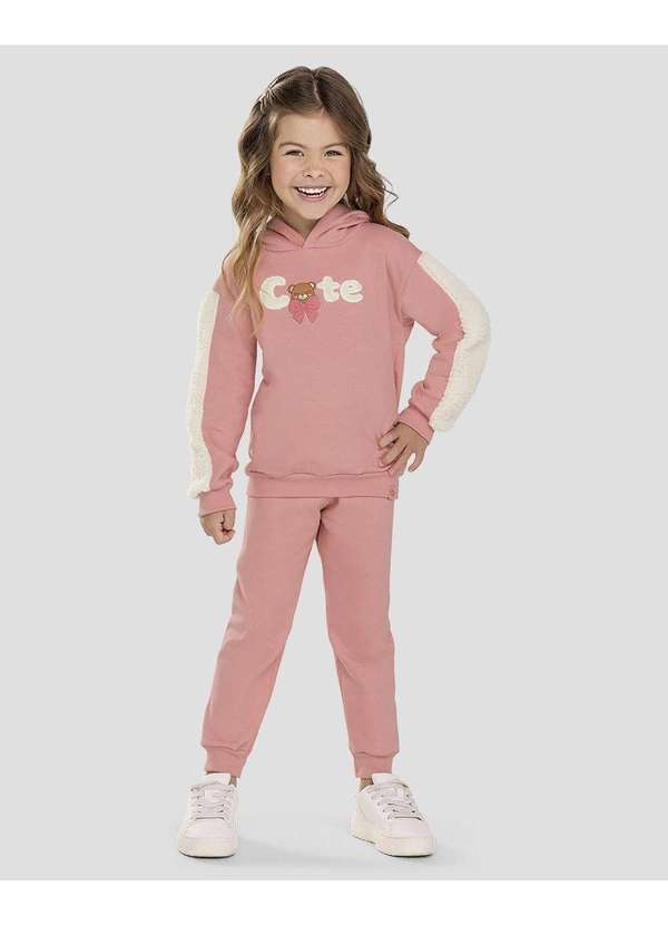 Conjunto Infantil Menina em Moletom com Pelúcia Rosa