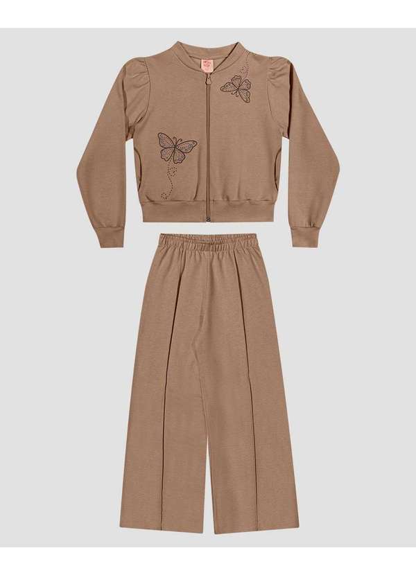 Conjunto Infantil Menina Jaqueta e Calça em Moletom Marrom