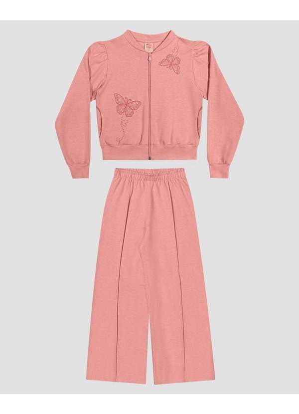 Conjunto Infantil Menina Jaqueta e Calça em Moletom Rosa