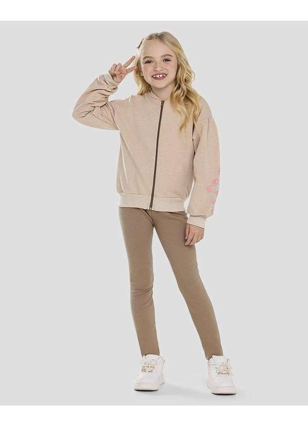 Conjunto Infantil Menina Jaqueta e Legging Marrom