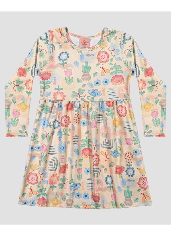 Vestido Infantil Manga Longa em Malha Felpada Bege