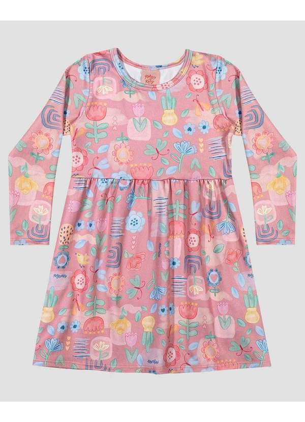 Vestido Infantil Manga Longa em Malha Felpada Rosa