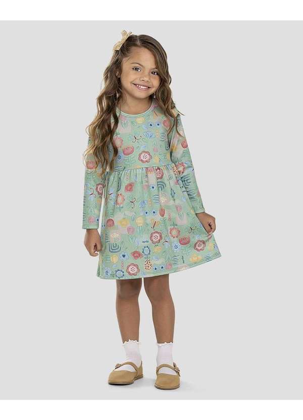 Vestido Infantil Manga Longa em Malha Felpada Verde
