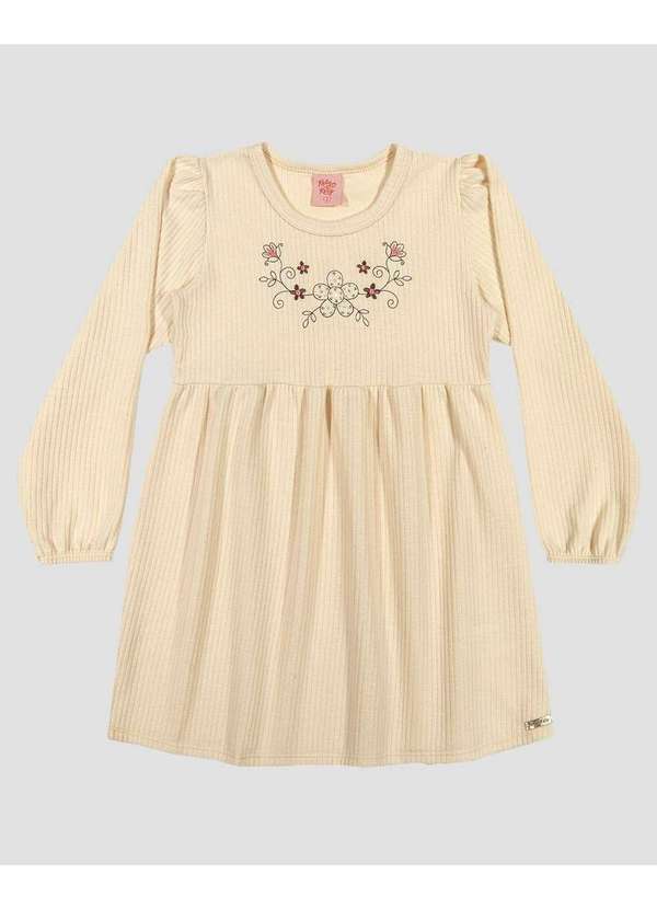Vestido Infantil Manga Longa em Moletom Persa Bege