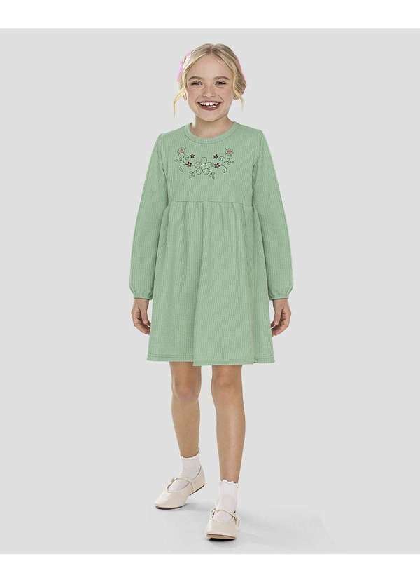 Vestido Infantil Manga Longa em Moletom Persa Verde