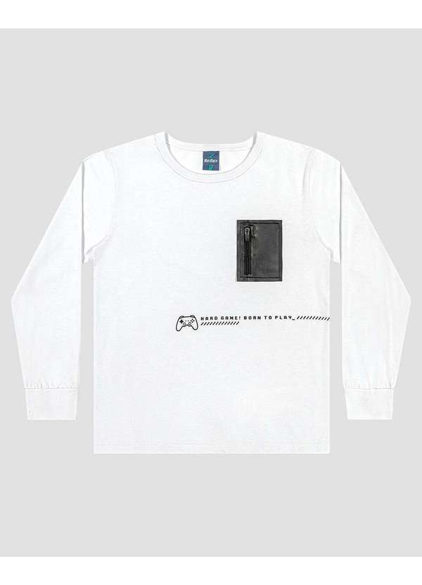 Camiseta Infantil Menino Manga Longa com Bolso Branco