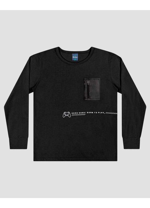 Camiseta Infantil Menino Manga Longa com Bolso Preto