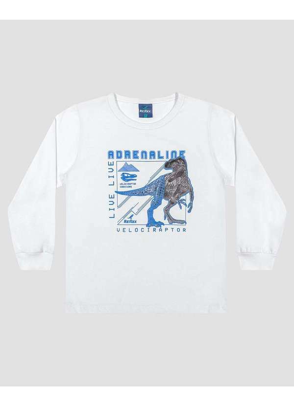 Camiseta Infantil Menino Manga Longa Estampa Dino Branco