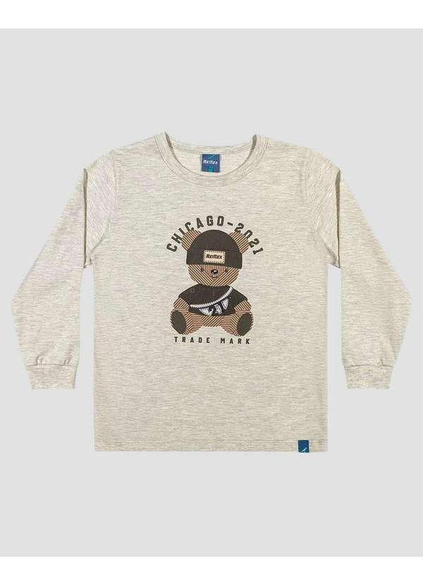 Camiseta Infantil Menino Manga Longa Estampa Ursinho Mescla