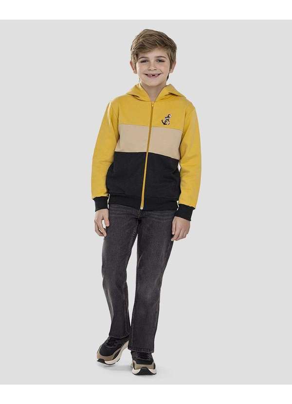 Jaqueta Infantil Menino em Moletom com Capuz Amarelo