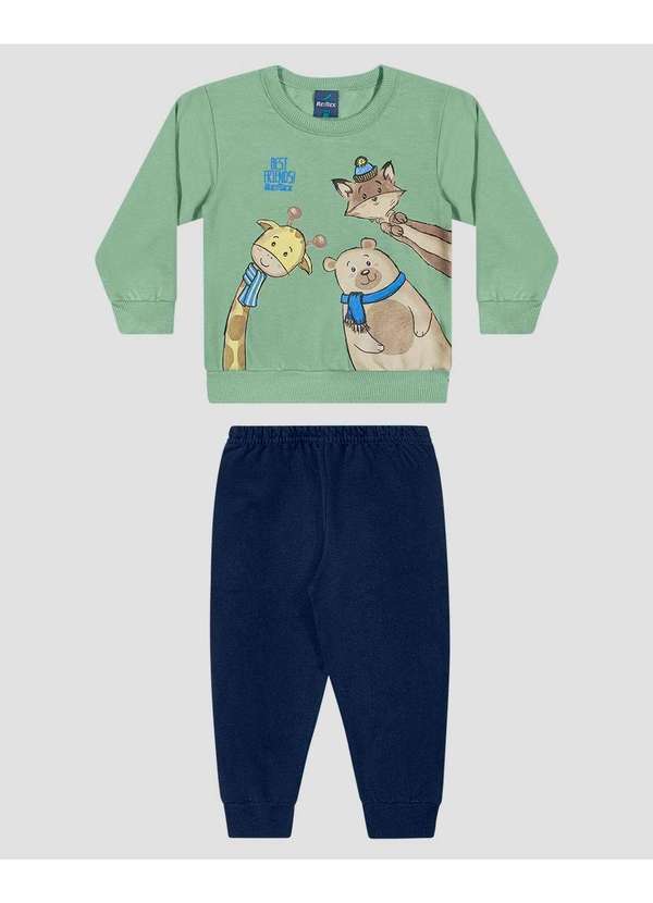 Conjunto Bebê Menino Blusão Bichinhos e Calça Verde