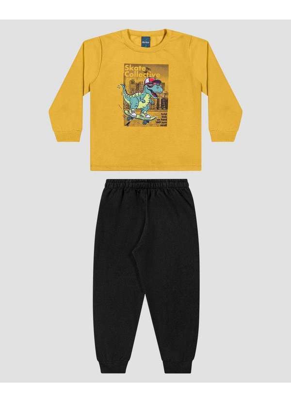 Conjunto Bebê Menino Blusão Estampa Dino e Calça Amarelo