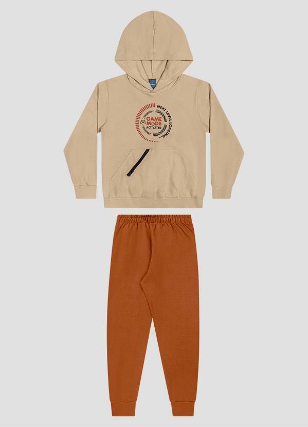 Conjunto Blusão com Bolso Zíper e Calça Bege