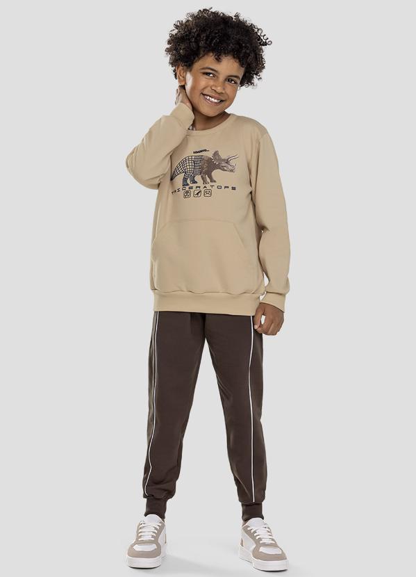Conjunto Blusão Dino e Calça Bege
