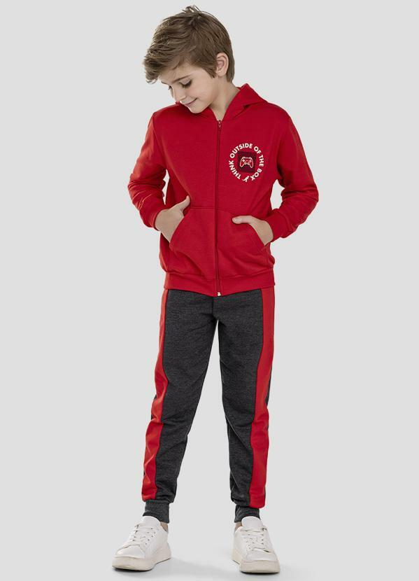 Conjunto Infantil Jaqueta Estampa Game e Calça Vermelho
